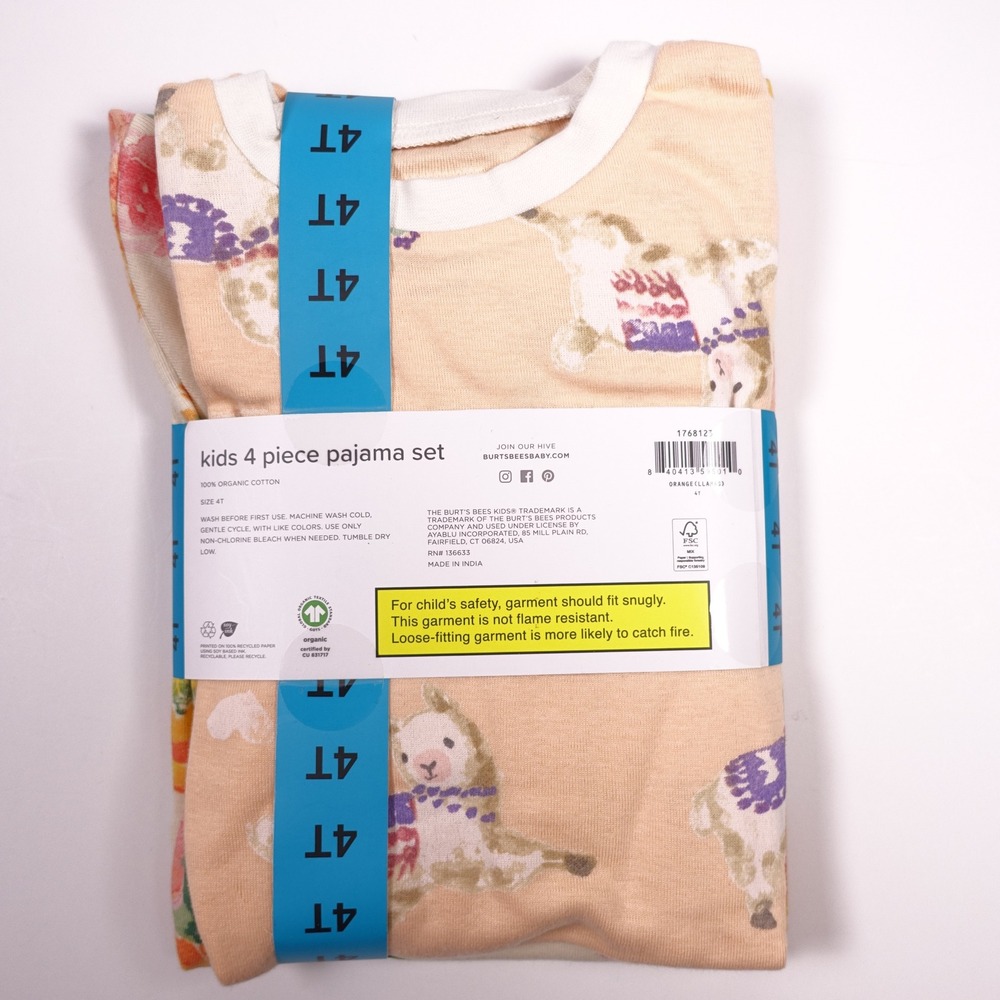 Burts Bees Kids 8 Piece Pajama Set 4T Organic Cotton Pink Unicorn Orange Floral - Picture 8 of 10